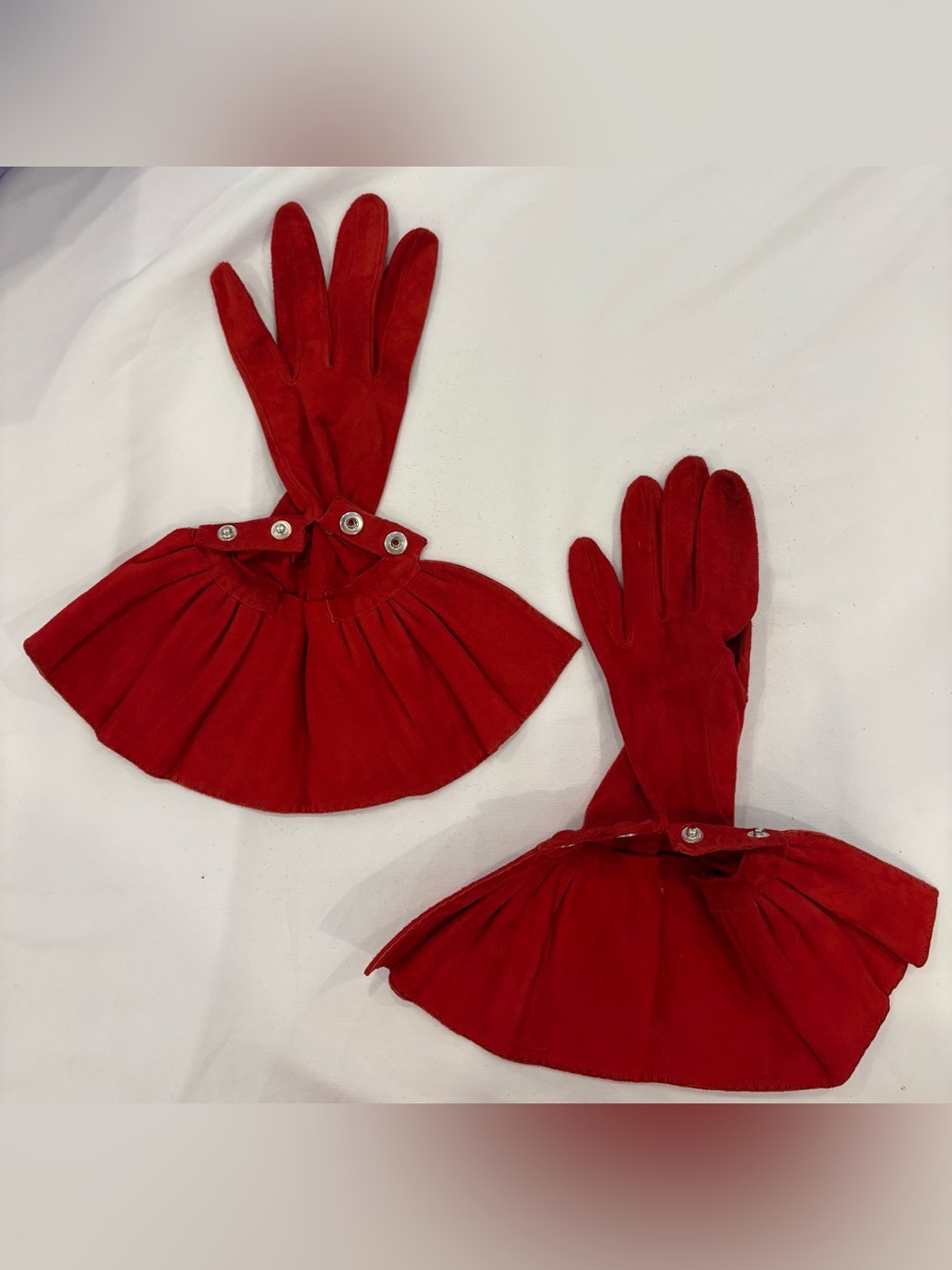 Hermès Rare Archive Red Suede Fan Cuff Gloves Sz 7 Made in France Vintage - Picture 4 of 8